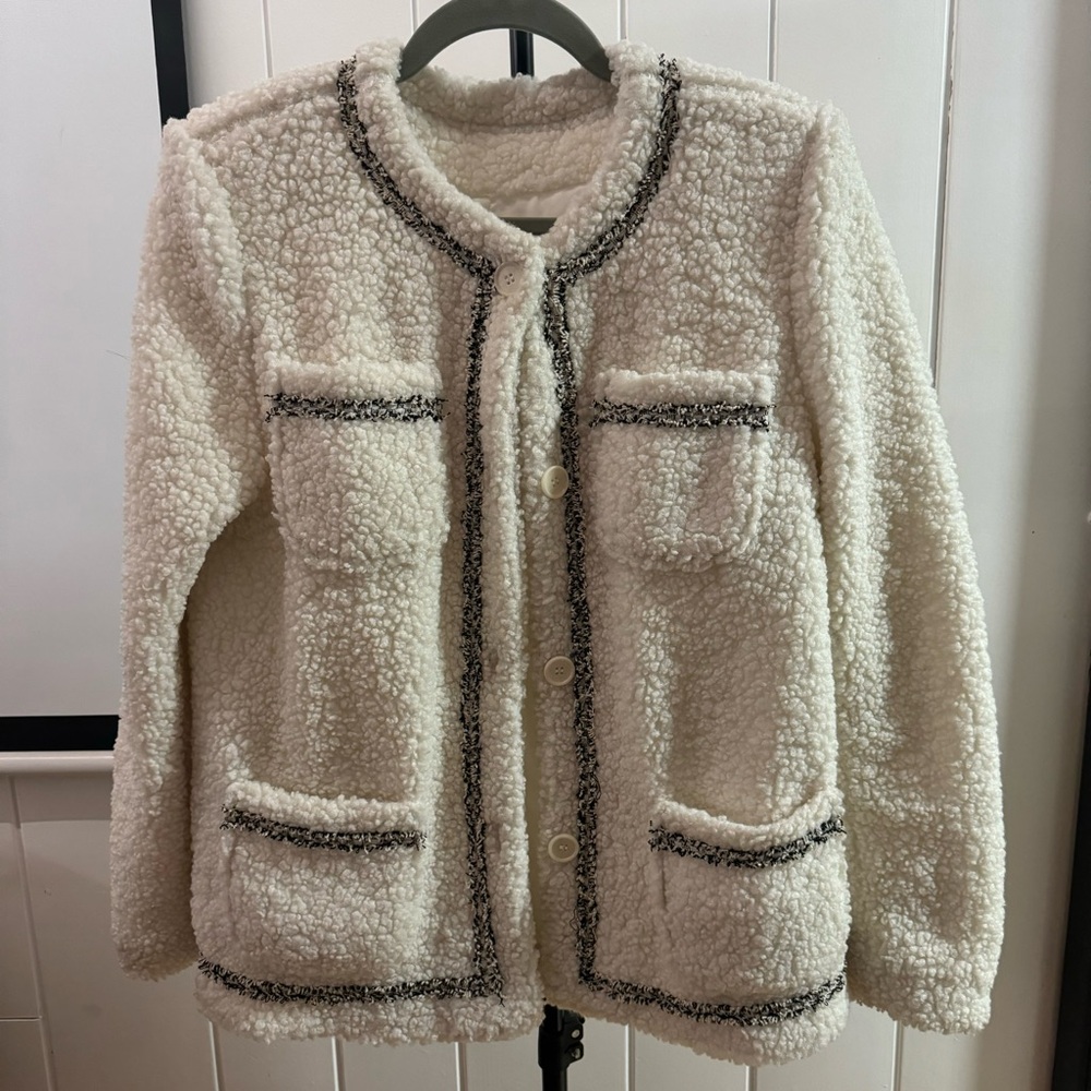 Elegant White Sherpa Jacket Woman Size S& M